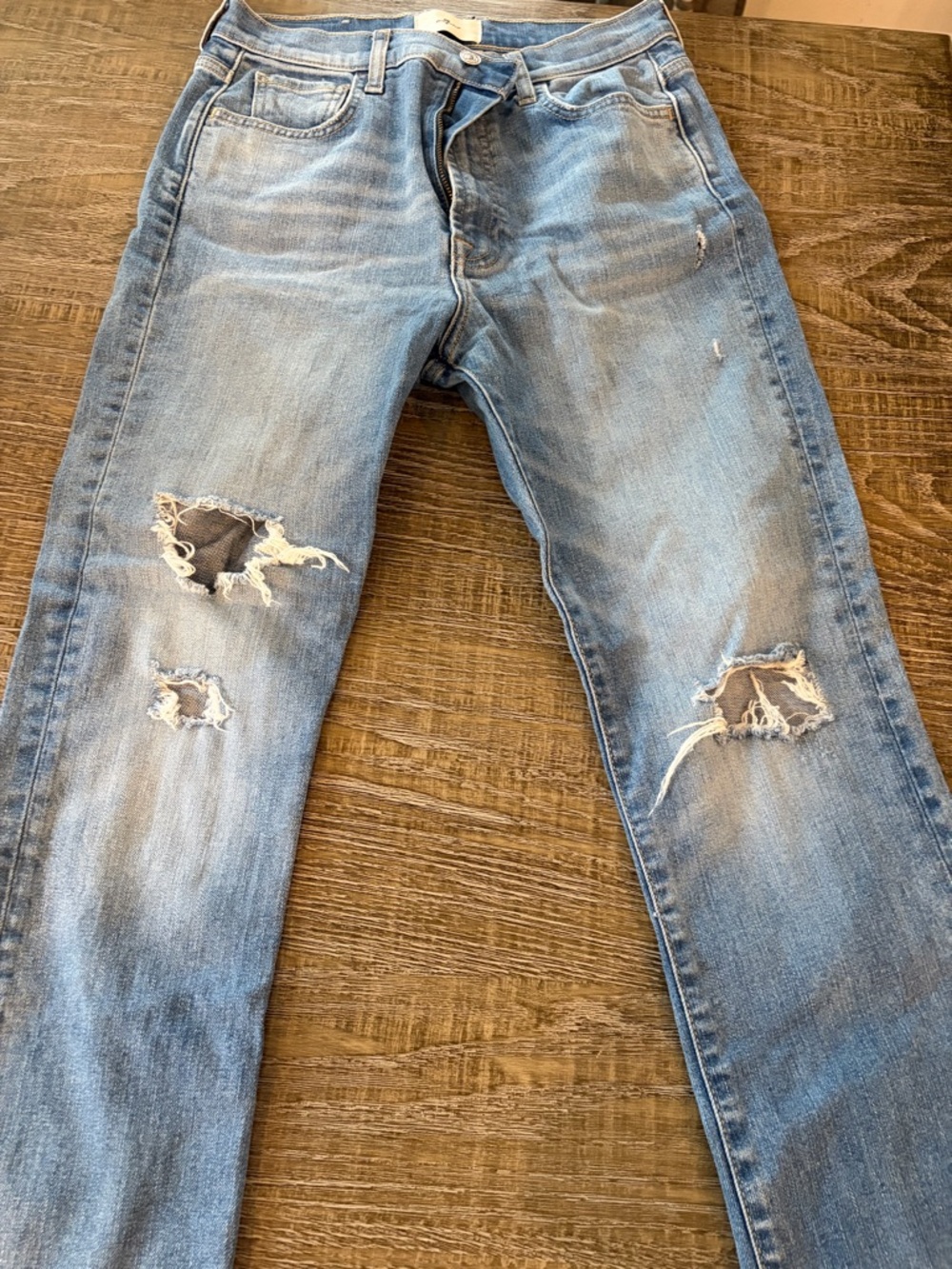 7 For All Mankind Light Blue Distressed Bootcut Jeans